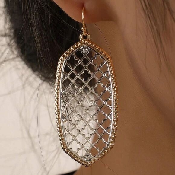 3for$20 1pair Fashion Zinc Alloy Hollow Out Geometric Drop Earrings For Women - Picture 1 of 3